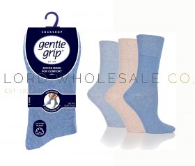 Ladies Eva Plain Denim Gentle Grip Socks by Sock Shop 3 Pair Pack