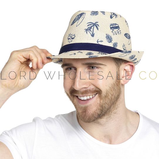 Men's Printed Natural Trilby Straw Hats by Tom Franks 6 Pieces - Lord  Wholesale Co